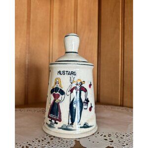 Vintage Ceramic Mustard Jar Spoon Country Farmer Floral Folk Art